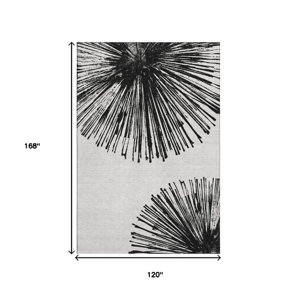 HomeRoots 10' X 14' Black And Ivory Abstract Area Rug - Stylish, Washable, UV-Protected for Busy Homes! 653530