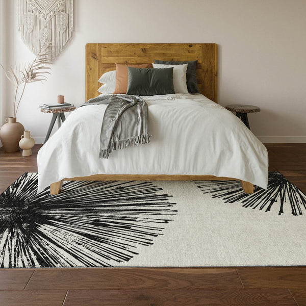 HomeRoots 10' X 14' Black And Ivory Abstract Area Rug - Stylish, Washable, UV-Protected for Busy Homes! 653530