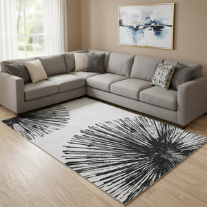 HomeRoots 10' X 14' Black And Ivory Abstract Area Rug - Stylish, Washable, UV-Protected for Busy Homes! 653530
