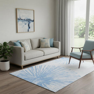 HomeRoots 5' X 8' Denim Blue And Ivory Abstract Washable Area Rug - UV Protection & Stain-Resistant Design 653532