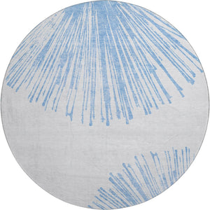 HomeRoots 8' Denim Blue Round Rug - Modern Abstract Design, Washable, UV Protected, Perfect for High-Traffic Areas 653533