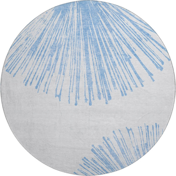 HomeRoots 8' Denim Blue Round Rug - Modern Abstract Design, Washable, UV Protected, Perfect for High-Traffic Areas 653533