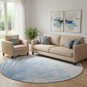 HomeRoots 8' Denim Blue Round Rug - Modern Abstract Design, Washable, UV Protected, Perfect for High-Traffic Areas 653533