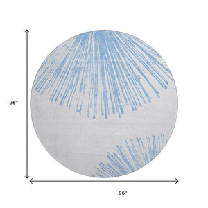 HomeRoots 8' Denim Blue Round Rug - Modern Abstract Design, Washable, UV Protected, Perfect for High-Traffic Areas 653533