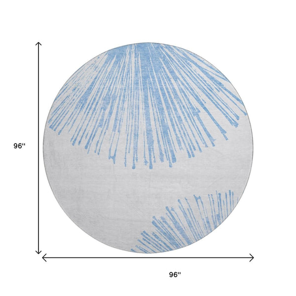 HomeRoots 8' Denim Blue Round Rug - Modern Abstract Design, Washable, UV Protected, Perfect for High-Traffic Areas 653533