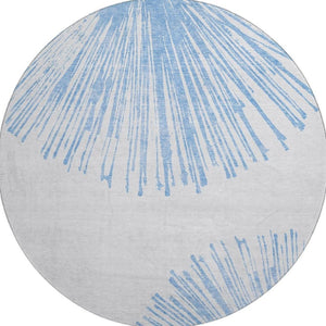 HomeRoots 8' Denim Blue Round Rug - Modern Abstract Design, Washable, UV Protected, Perfect for High-Traffic Areas 653533