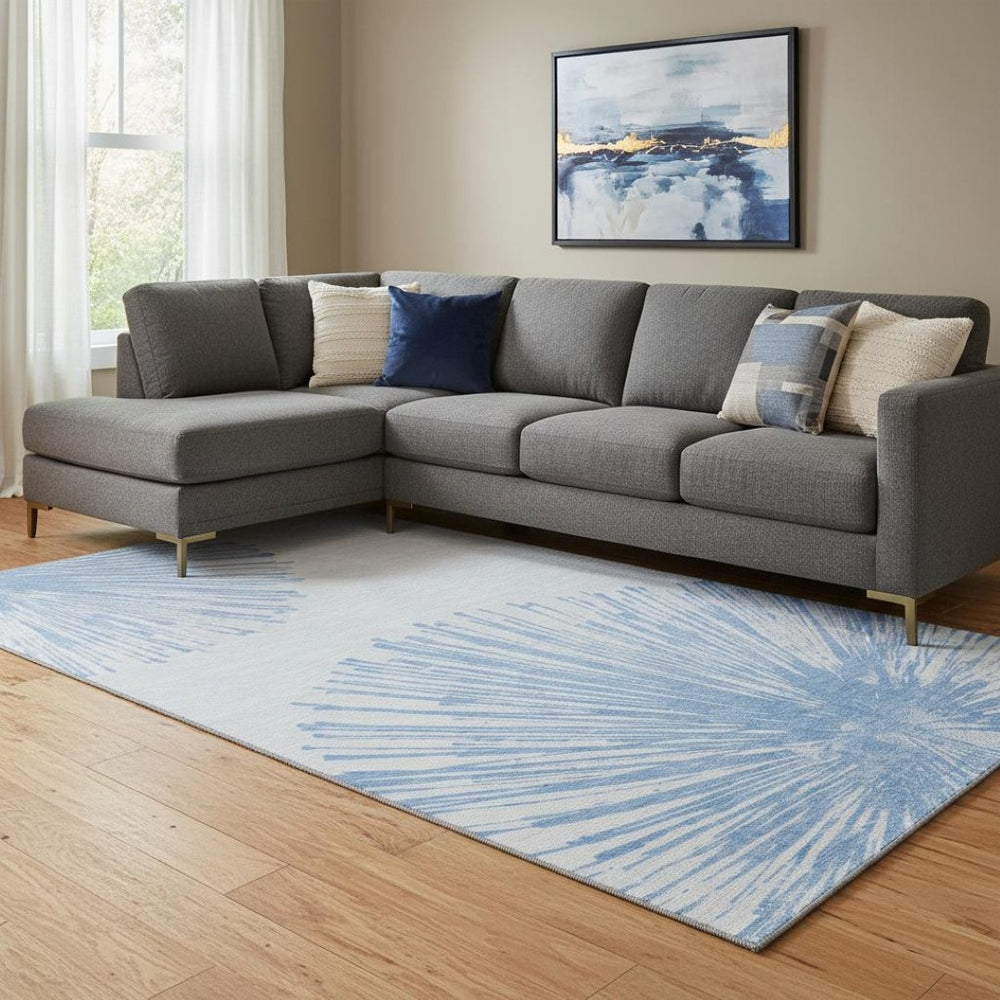 HomeRoots 8' X 10' Denim Blue Abstract Washable Area Rug - UV Protected, Stain-Resistant for Easy Care & Style 653534
