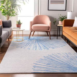 HomeRoots 8' X 10' Denim Blue Abstract Washable Area Rug - UV Protected, Stain-Resistant for Easy Care & Style 653534