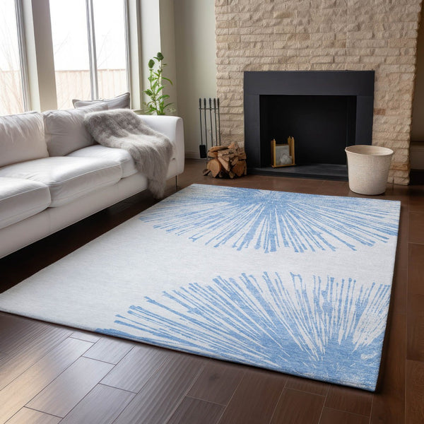 HomeRoots 8' X 10' Denim Blue Abstract Washable Area Rug - UV Protected, Stain-Resistant for Easy Care & Style 653534