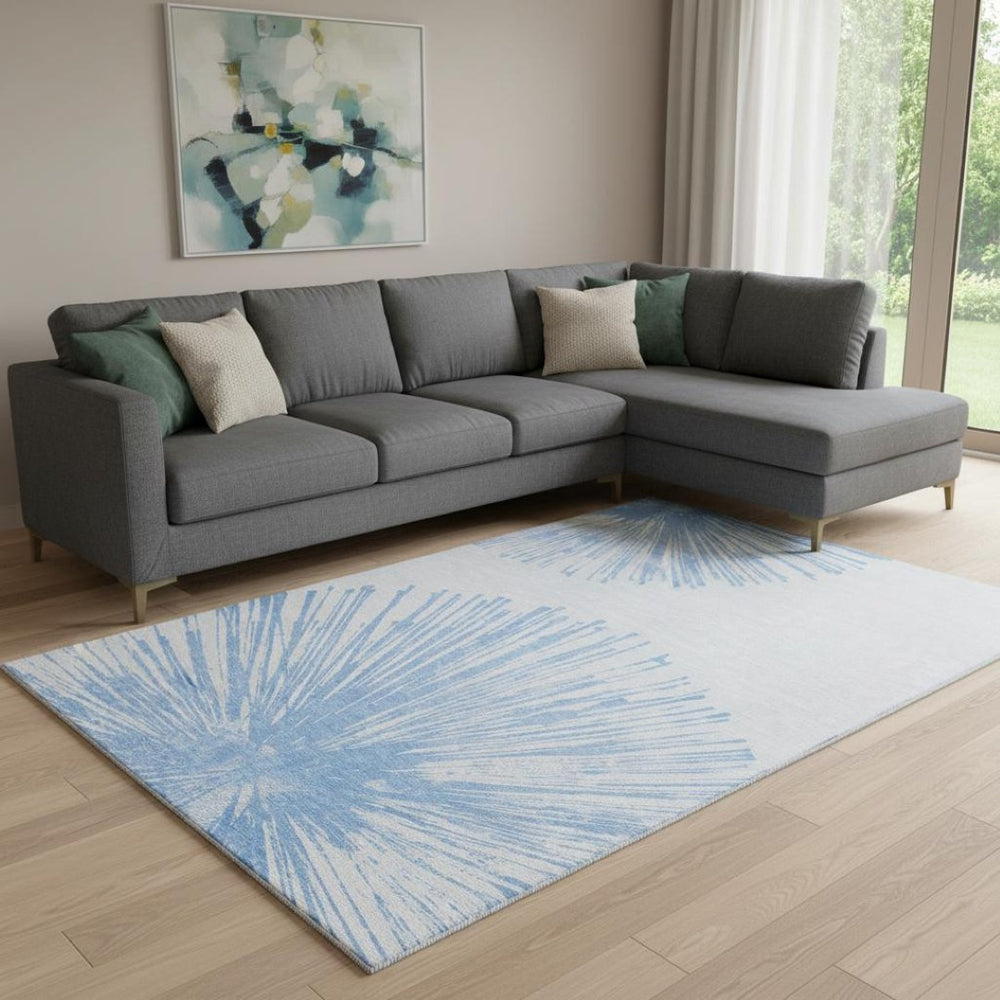 HomeRoots 10' X 14' Denim Blue Abstract Area Rug - Washable, UV Protected, Stylish & Durable for High-Traffic Spaces 653536
