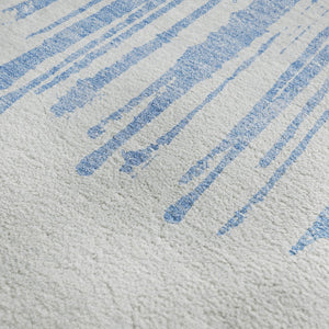HomeRoots 10' X 14' Denim Blue Abstract Area Rug - Washable, UV Protected, Stylish & Durable for High-Traffic Spaces 653536