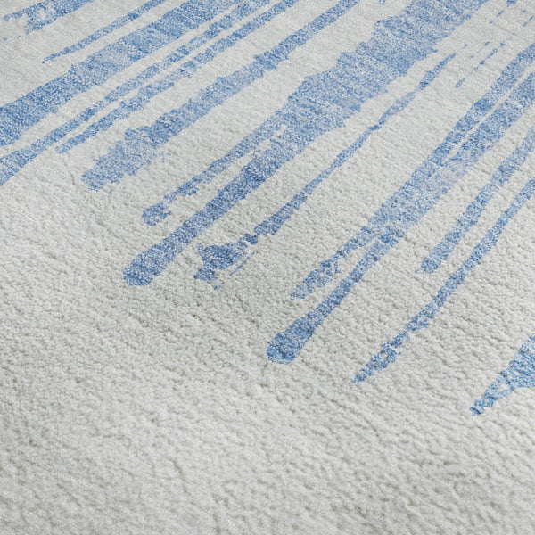 HomeRoots 10' X 14' Denim Blue Abstract Area Rug - Washable, UV Protected, Stylish & Durable for High-Traffic Spaces 653536