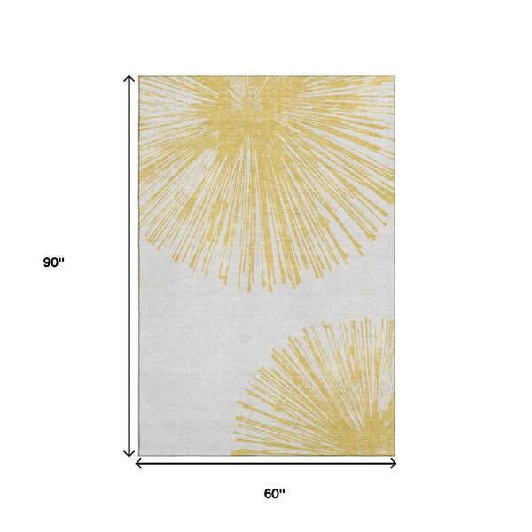 HomeRoots 5' X 8' Gold And Ivory Abstract Washable Area Rug With Stain Resistance & UV Protection For Home 653538