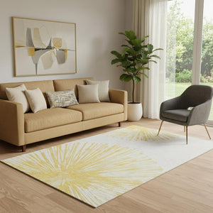 HomeRoots 5' X 8' Gold And Ivory Abstract Washable Area Rug With Stain Resistance & UV Protection For Home 653538