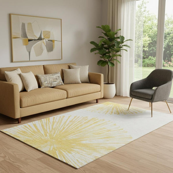 HomeRoots 5' X 8' Gold And Ivory Abstract Washable Area Rug With Stain Resistance & UV Protection For Home 653538