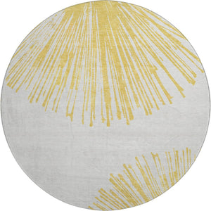 HomeRoots 8' Gold and Ivory Round Rug - Abstract Design, Washable, Stain-Resistant, UV Protected for Homes 653539
