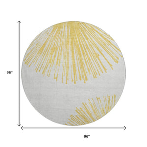 HomeRoots 8' Gold and Ivory Round Rug - Abstract Design, Washable, Stain-Resistant, UV Protected for Homes 653539