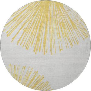 HomeRoots 8' Gold and Ivory Round Rug - Abstract Design, Washable, Stain-Resistant, UV Protected for Homes 653539