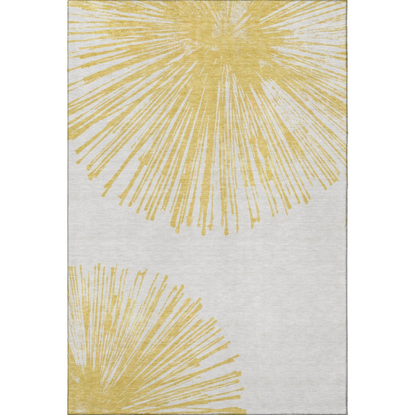 HomeRoots 8' X 10' Gold and Ivory Abstract Washable Area Rug – Stylish, Stain-Resistant, UV-Protected Elegance 653540