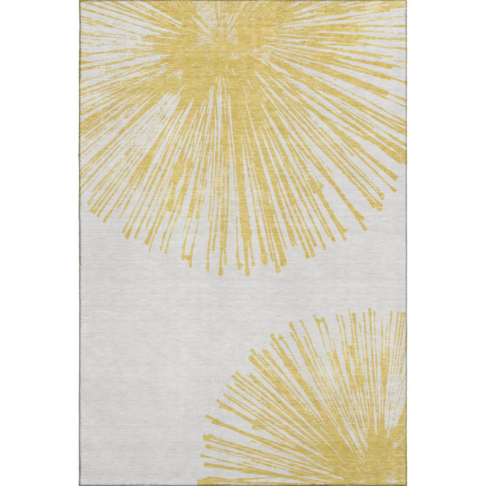 HomeRoots 8' X 10' Gold and Ivory Abstract Washable Area Rug – Stylish, Stain-Resistant, UV-Protected Elegance 653540