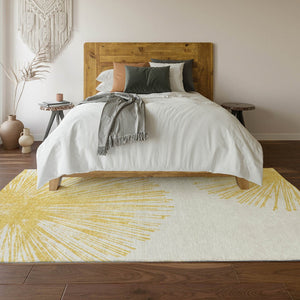 HomeRoots 8' X 10' Gold and Ivory Abstract Washable Area Rug – Stylish, Stain-Resistant, UV-Protected Elegance 653540