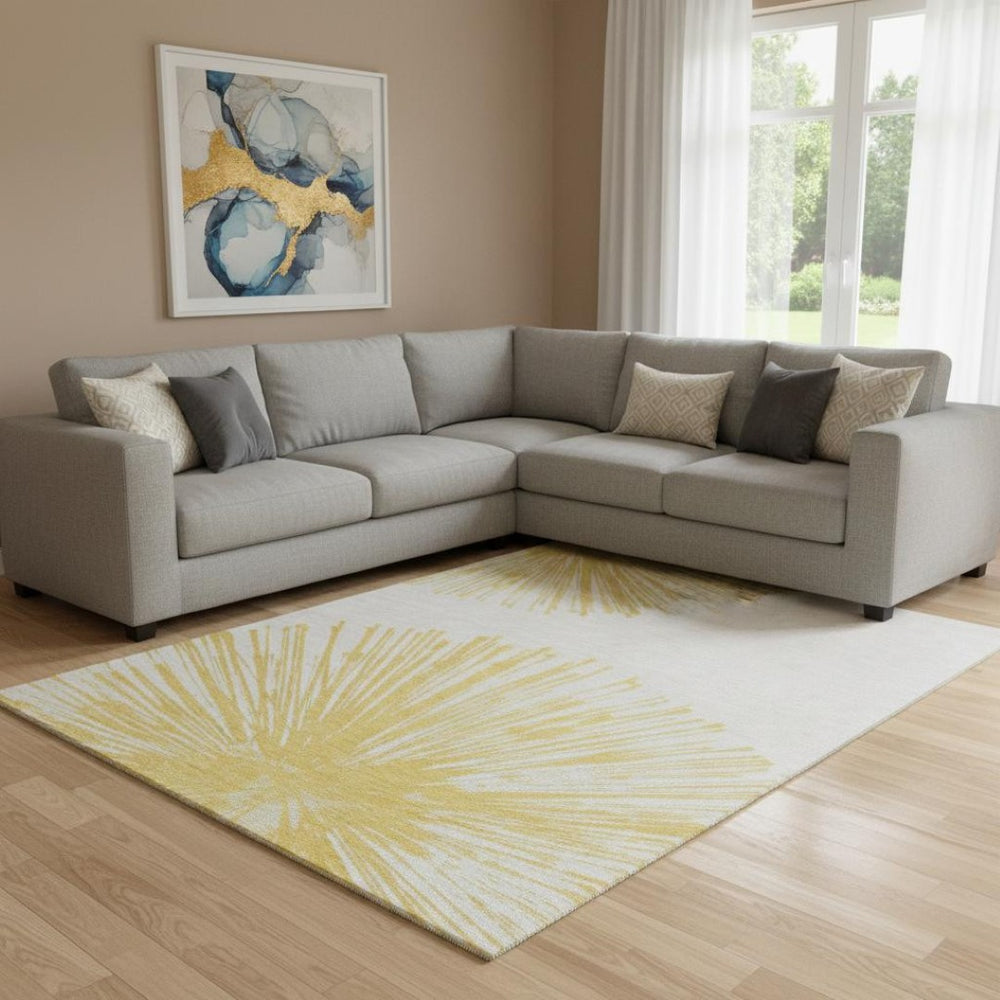 HomeRoots 8' X 10' Gold and Ivory Abstract Washable Area Rug – Stylish, Stain-Resistant, UV-Protected Elegance 653540