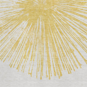 HomeRoots 9' X 12' Gold and Ivory Abstract Area Rug - Washable, UV Protected, and Stain Resistant for Modern Homes 653541