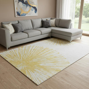 HomeRoots 10' X 14' Gold And Ivory Abstract Area Rug - Washable, UV-Protected, Stylish & Family-Friendly Design 653542