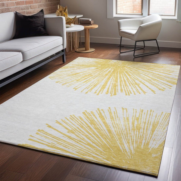 HomeRoots 10' X 14' Gold And Ivory Abstract Area Rug - Washable, UV-Protected, Stylish & Family-Friendly Design 653542
