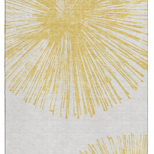 HomeRoots 10' X 14' Gold And Ivory Abstract Area Rug - Washable, UV-Protected, Stylish & Family-Friendly Design 653542