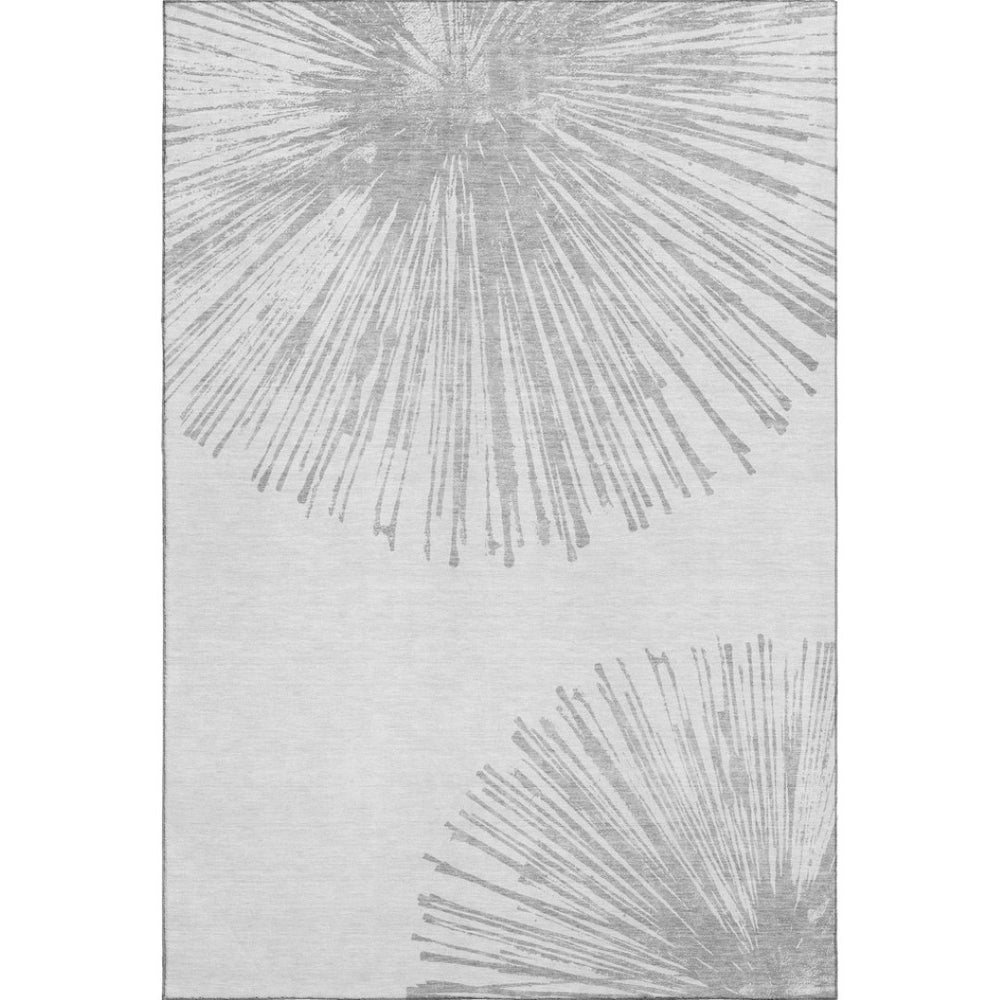 HomeRoots 5' Gray and Ivory Abstract Washable Area Rug – Durable, Stain Resistant, UV Protected for Modern Spaces 653544