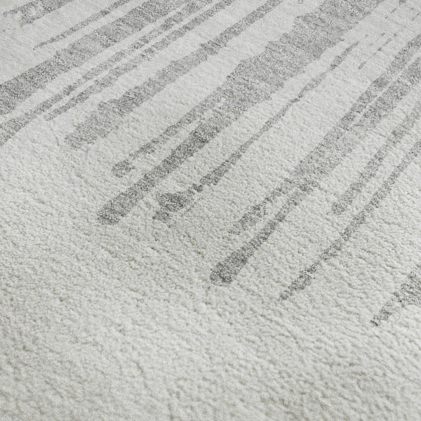 HomeRoots 5' Gray and Ivory Abstract Washable Area Rug – Durable, Stain Resistant, UV Protected for Modern Spaces 653544