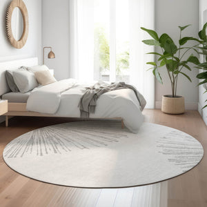 HomeRoots 8' Gray And Ivory Abstract Round Rug - Washable, UV Protected, Durable & Stylish for Any Space 653545