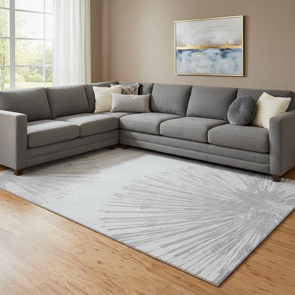 HomeRoots 8' X 10' Gray And Ivory Abstract Washable Area Rug - Stylish, Durable, UV-Protected for Busy Homes 653546