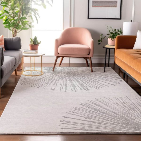 HomeRoots 9' X 12' Gray And Ivory Abstract Washable Area Rug – Durable, Stylish, UV-Protected for High-Traffic Spaces 653547