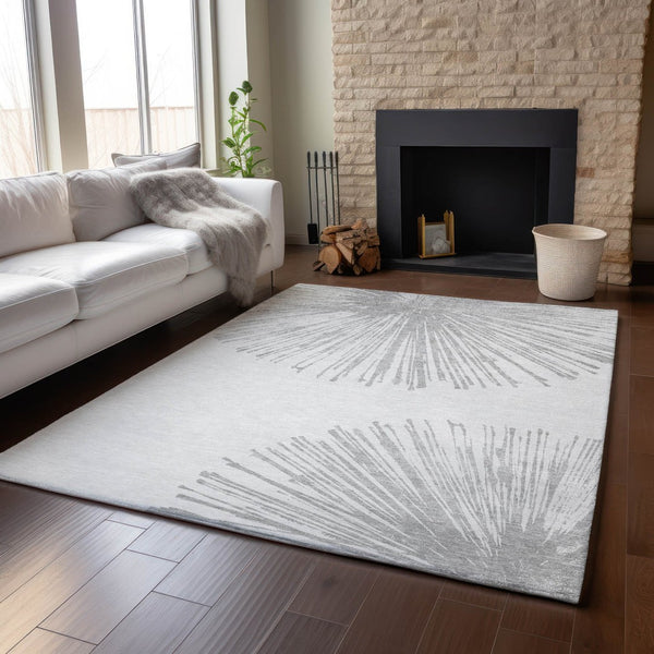 HomeRoots 9' X 12' Gray And Ivory Abstract Washable Area Rug – Durable, Stylish, UV-Protected for High-Traffic Spaces 653547