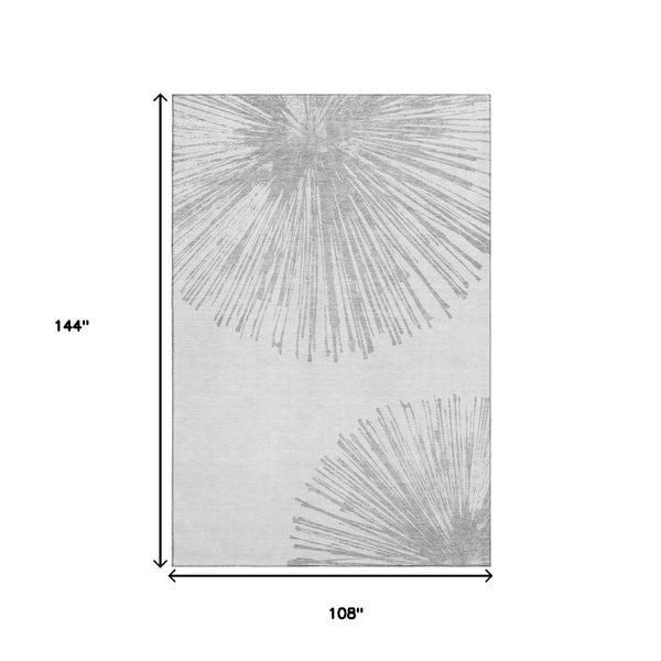 HomeRoots 9' X 12' Gray And Ivory Abstract Washable Area Rug – Durable, Stylish, UV-Protected for High-Traffic Spaces 653547