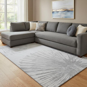 HomeRoots 10' Gray and Ivory Abstract Washable Area Rug - Stylish, Durable, UV-Protected for High-Traffic Spaces 653548