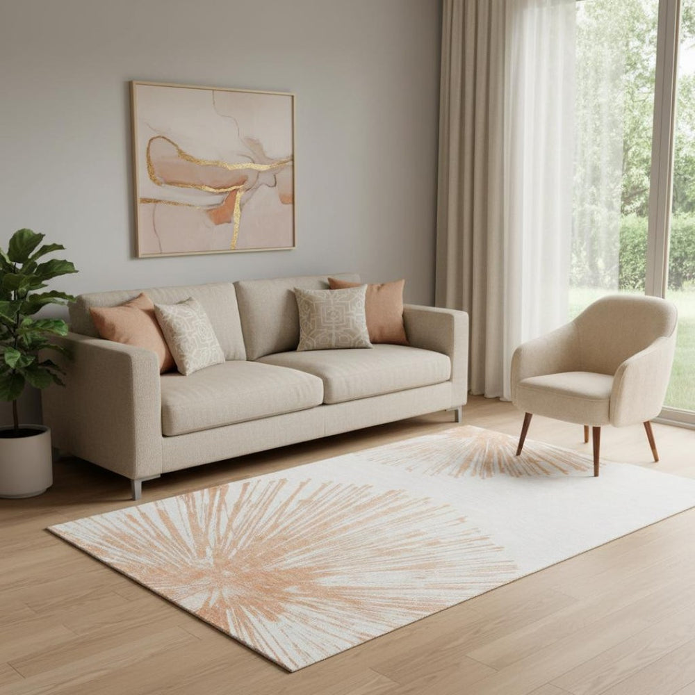 HomeRoots 5' X 8' Salmon and Ivory Abstract Area Rug – Stylish, Washable, UV-Protected for Active Homes! 653550
