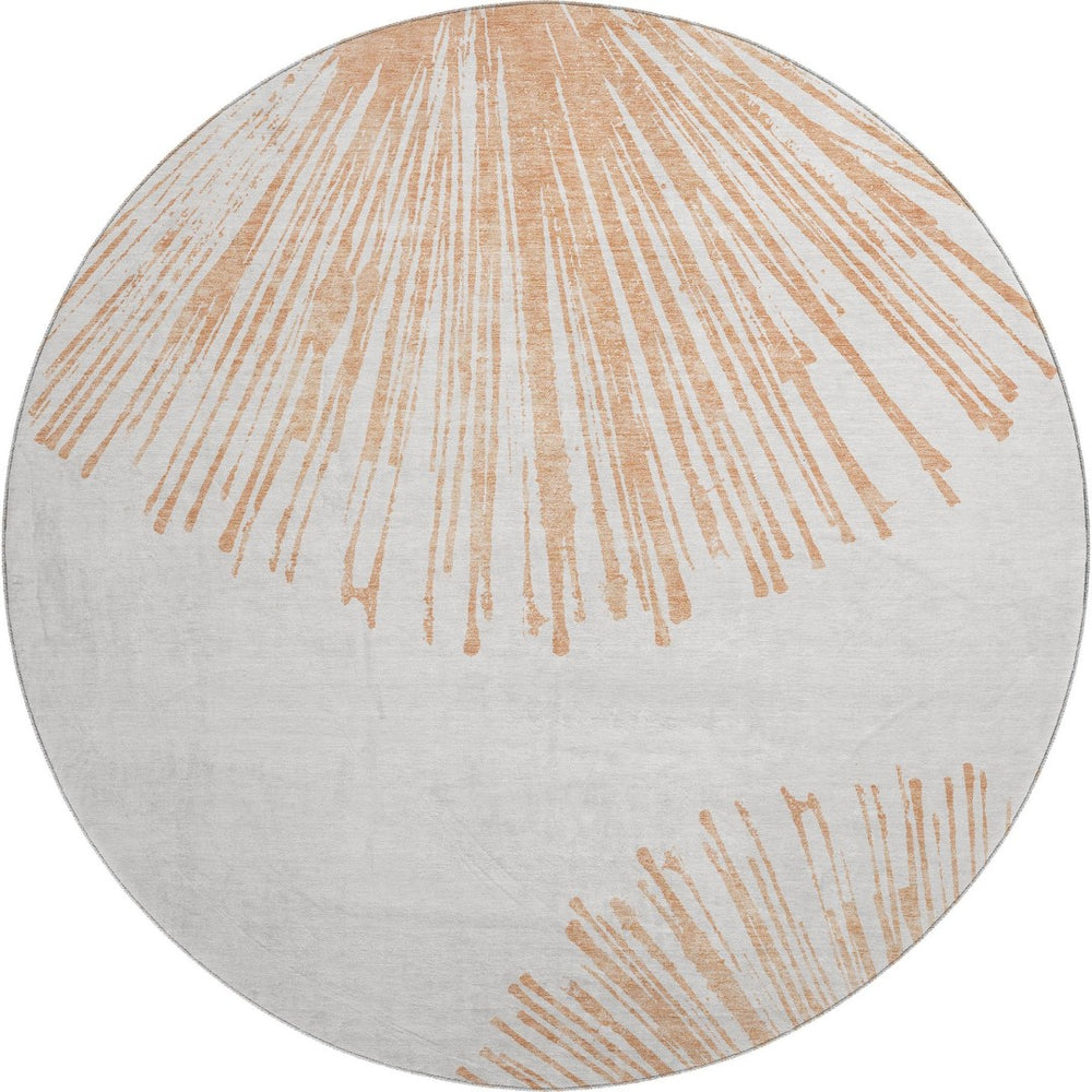 HomeRoots 8' Salmon and Ivory Abstract Round Area Rug - Washable, UV-Protected, Durable for High-Traffic Spaces 653551