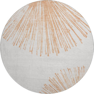 HomeRoots 8' Salmon and Ivory Abstract Round Area Rug - Washable, UV-Protected, Durable for High-Traffic Spaces 653551