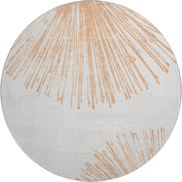 HomeRoots 8' Salmon and Ivory Abstract Round Area Rug - Washable, UV-Protected, Durable for High-Traffic Spaces 653551