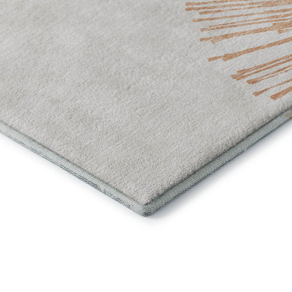 HomeRoots 8' Salmon and Ivory Abstract Round Area Rug - Washable, UV-Protected, Durable for High-Traffic Spaces 653551