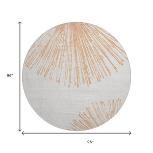 HomeRoots 8' Salmon and Ivory Abstract Round Area Rug - Washable, UV-Protected, Durable for High-Traffic Spaces 653551