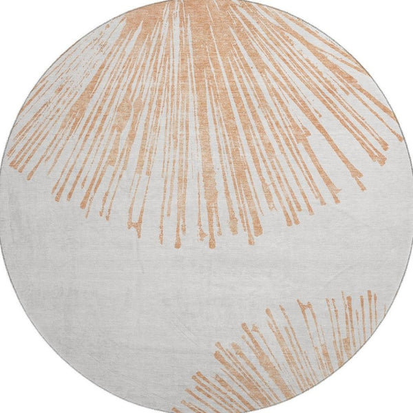 HomeRoots 8' Salmon and Ivory Abstract Round Area Rug - Washable, UV-Protected, Durable for High-Traffic Spaces 653551