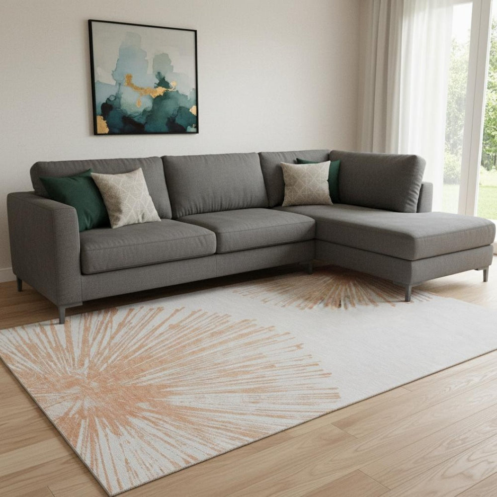 HomeRoots 8' X 10' Salmon and Ivory Abstract Area Rug - Washable, Stain-Resistant, UV-Protected for Homes 653552