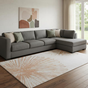 HomeRoots 9' X 12' Salmon and Ivory Abstract Area Rug – Durable, Washable, UV-Protected for Family Spaces 653553