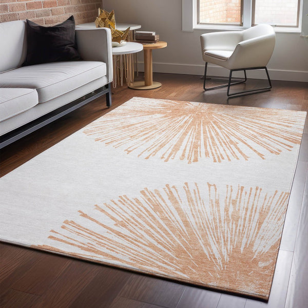 HomeRoots 9' X 12' Salmon and Ivory Abstract Area Rug – Durable, Washable, UV-Protected for Family Spaces 653553