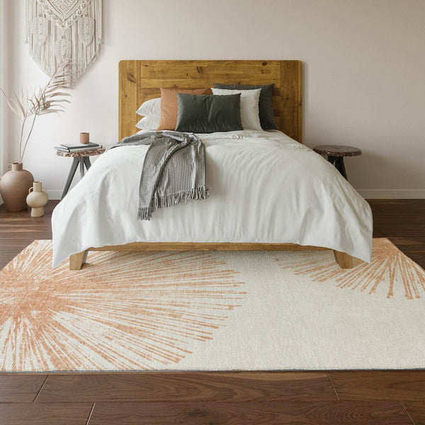 HomeRoots 9' X 12' Salmon and Ivory Abstract Area Rug – Durable, Washable, UV-Protected for Family Spaces 653553