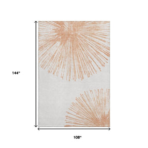 HomeRoots 9' X 12' Salmon and Ivory Abstract Area Rug – Durable, Washable, UV-Protected for Family Spaces 653553